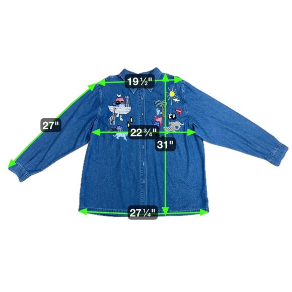 CST Blues Button Front Denim Shirt Blue Sz 24 Novelty Animal Appliqué Embroidery - Picture 9 of 10
